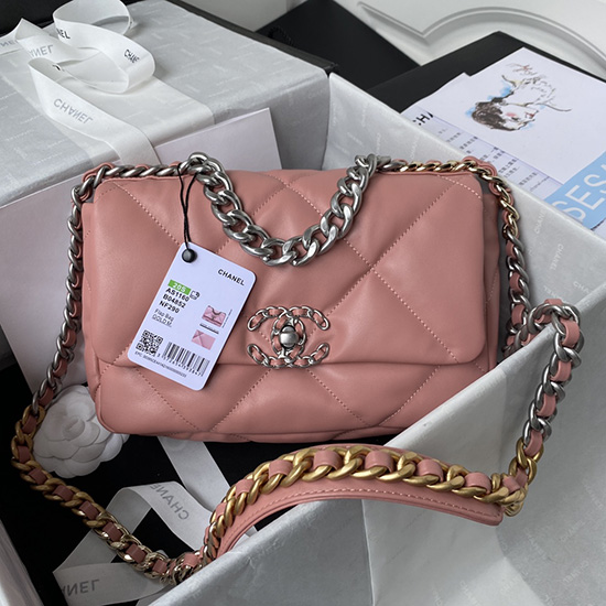 Chanel 19 Sac à Rabat En Cuir Dagneau Rose As1160