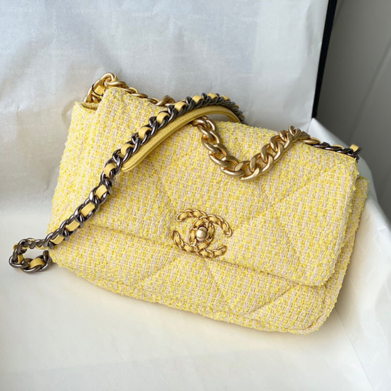 Chanel 19 Sac à Rabat En Tweed Jaune As1160