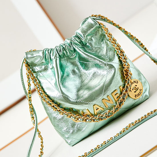 Chanel 22 Mini Sac à Main As3980 Vert Métallisé