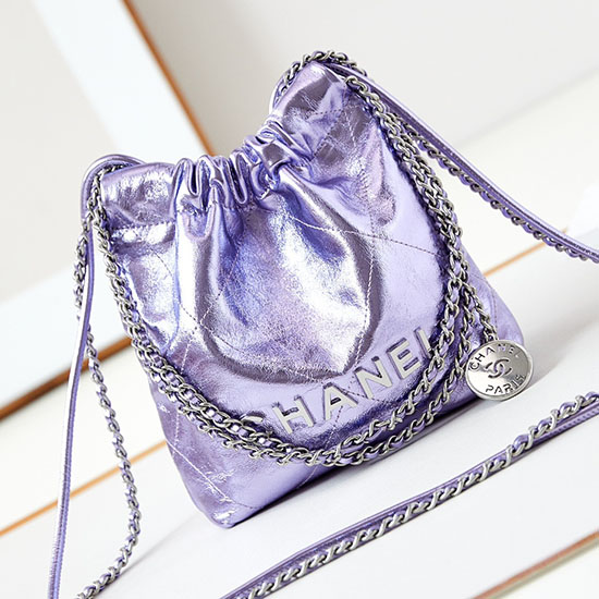 Chanel 22 Mini Sac à Main As3980 Violet Métallisé