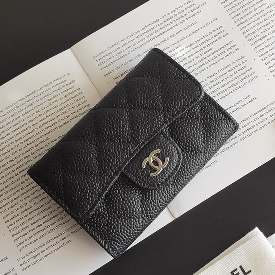 Chanel Caviar Petit Portefeuille Noir Avec Argent Ap0214