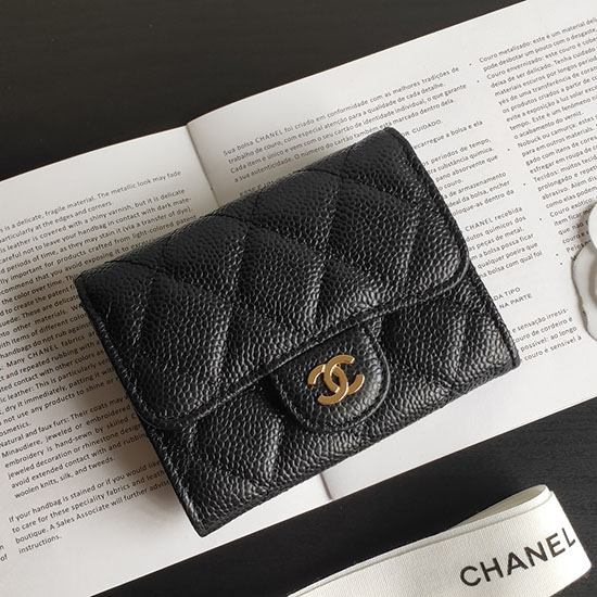 Chanel Caviar Petit Portefeuille Noir Avec Or Ap04101