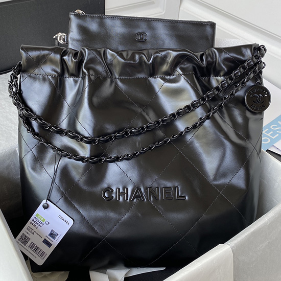 Chanel Cuir De Veau Brillant 22 Petit Sac à Main Noir As3260