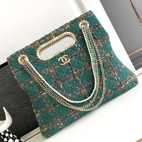 Chanel Sac à Bandoulière En Tweed Vert As2023