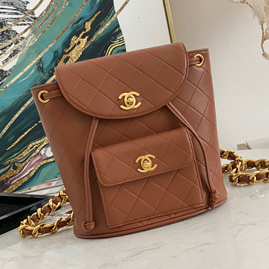 Chanel Sac à Dos En Cuir Dagneau Marron As88792