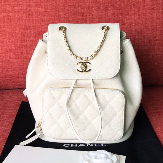 Chanel Sac à Dos En Cuir De Veau Grainé Blanc A93748