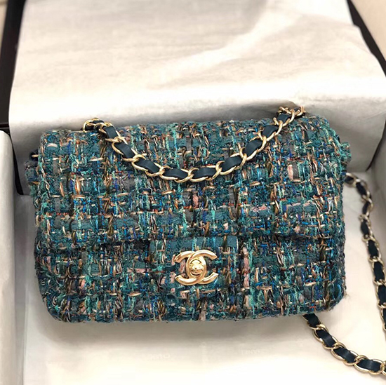 Chanel Tweed Mini Sac à Rabat Bleu A69900