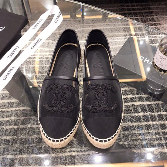 Espadrilles Chanel En Maille Et Gros-grain Noir C15063