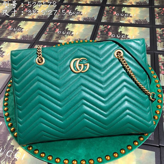 Gucci Gg Marmont Matelasse Sac à Main Moyen Vert 524578