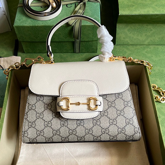 Gucci Gg Suprême Horsebit 1955 Sac à Poignée Supérieure Blanc 703848