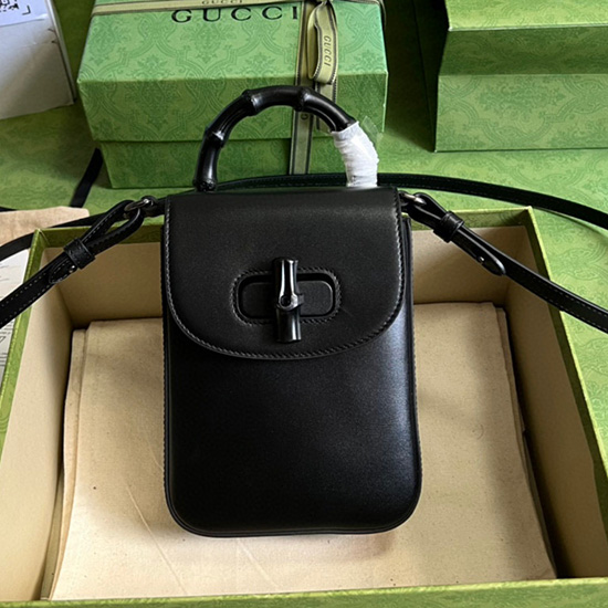 Gucci Mini Sac à Main En Cuir De Bambou Noir 702106