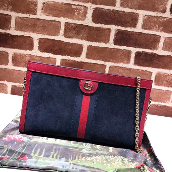 Gucci Sac à Bandoulière Moyen En Daim Ophidia Bleu 503876