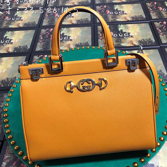 Gucci Zumi Sac à Poignée Supérieure Moyen En Cuir Grainé Jaune 564714