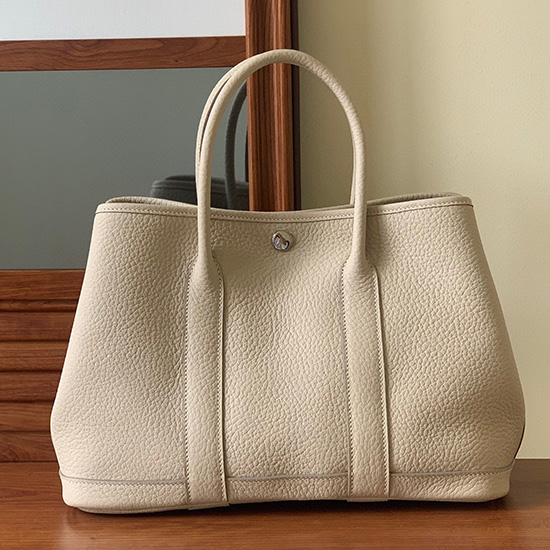 Hermes Sac Garden Party En Cuir 30 36 Blanc Hg30361