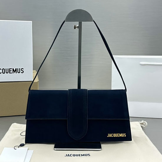 Jacquemus Le Bambino Sac à Bandoulière Long En Daim Bleu Jb2036