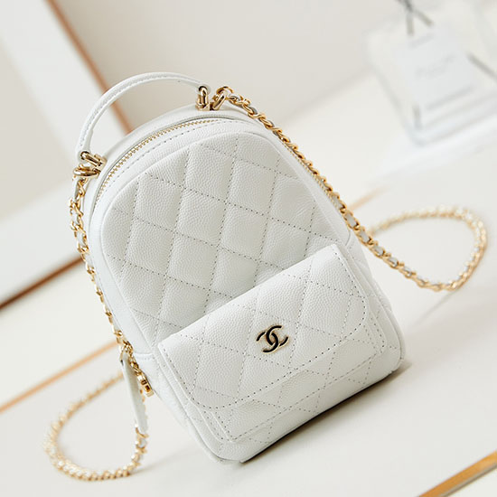 Mini Sac à Dos En Cuir De Veau Grainé Chanel Ap3753 Blanc