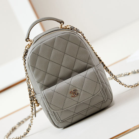 Mini Sac à Dos En Cuir De Veau Grainé Chanel Ap3753 Gris