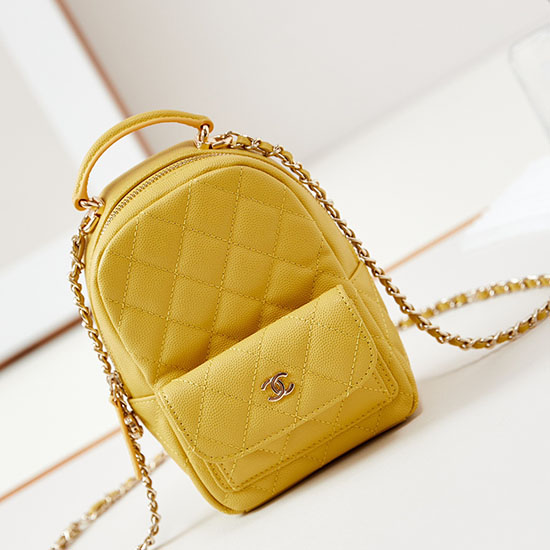 Mini Sac à Dos En Cuir De Veau Grainé Chanel Ap3753 Jaune