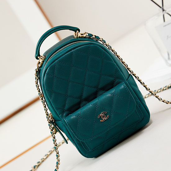 Mini Sac à Dos En Cuir De Veau Grainé Chanel Ap3753 Vert