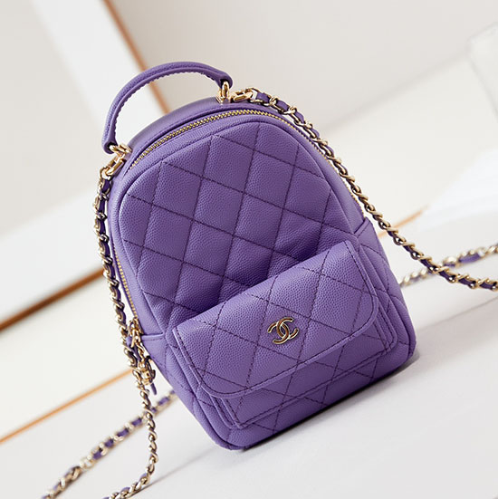 Mini Sac à Dos En Cuir De Veau Grainé Chanel Ap3753 Violet