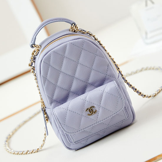 Mini Sac à Dos En Cuir De Veau Grainé Chanel Ap3753 Violet Clair