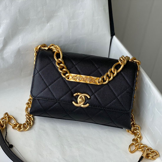 Mini Sac à Rabat En Cuir De Veau Grainé Chanel Noir As2711