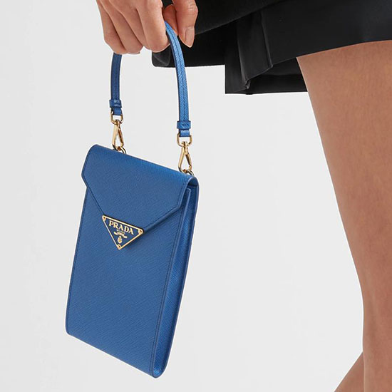 Mini-sac Prada En Cuir Saffiano Bleu 1bp050