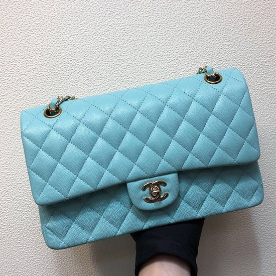 Petit Sac à Rabat Classique En Cuir De Veau Grainé Chanel Bleu Cf1112