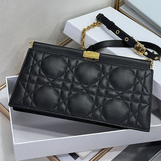 Pochette Dior Caro Colle Noire Avec Chaîne Noir D8803