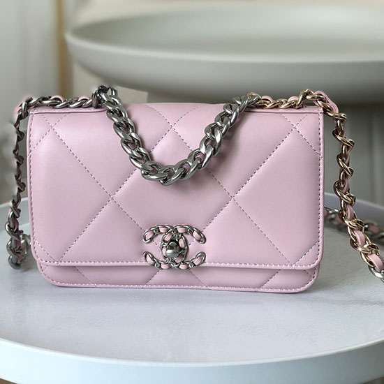 Portefeuille Chaîne Woc En Cuir Dagneau Chanel Rose As0957