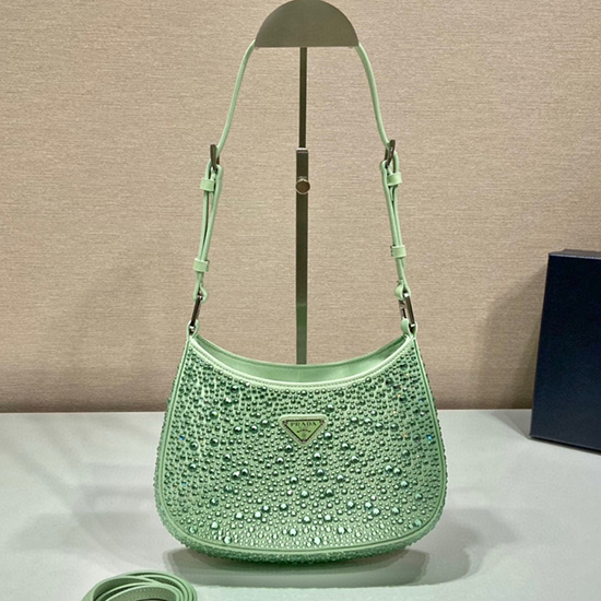 Prada Sac Cleo En Satin Avec Cristaux Vert 1bc169