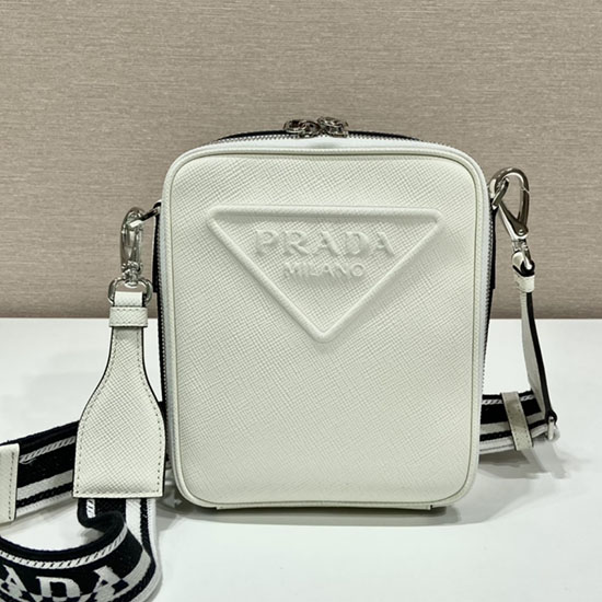 Prada Sac Porté épaule En Cuir Saffiano Blanc 2vh154