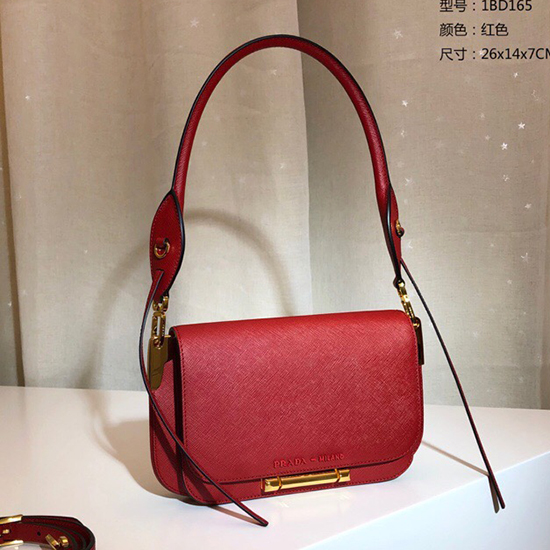 Prada Sac Porté épaule En Cuir Saffiano Rouge 1bd165