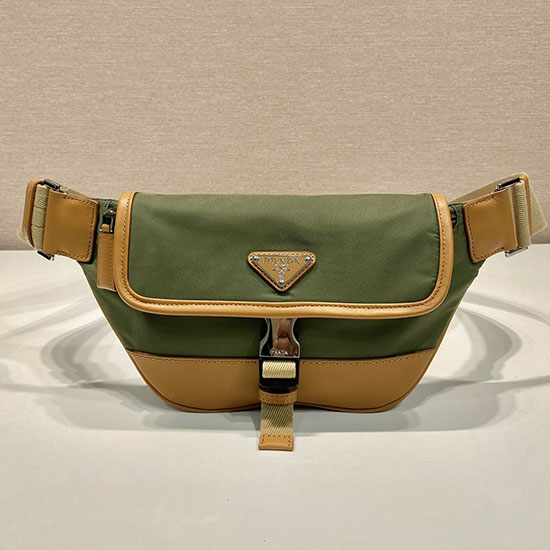 Prada Sac Porté épaule En Re-nylon Et Cuir Vert 2vh176