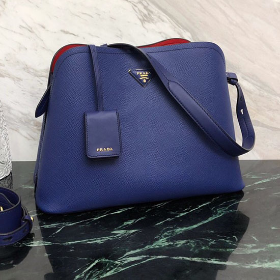 Prada Sac à Main Matinée En Cuir Saffiano Bleu 1ba249