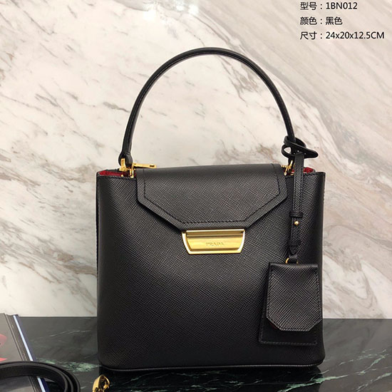 Prada Saffiano Sac à Poignée Supérieure Noir 1bn012