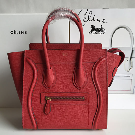 Sac Bagage Celine Micro En Cuir De Veau Foulonné Rouge Ce0805