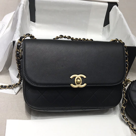 Sac Bandoulière En Cuir De Veau Chanel Noir As02014