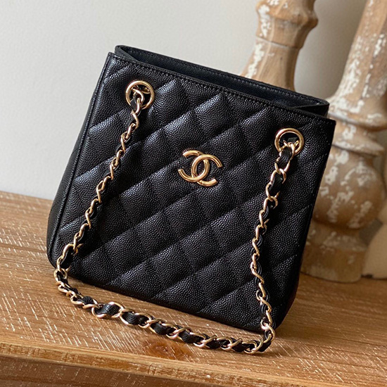 Sac Bandoulière En Cuir De Veau Grainé Chanel Noir As3176