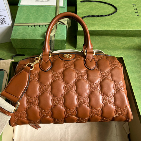 Sac Moyen En Cuir Gucci Gg Matelasse Marron 702242