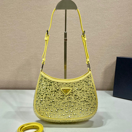 Sac Prada Cleo En Satin Avec Cristaux Jaune 1bc169