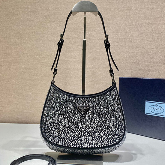 Sac Prada Cleo En Satin Avec Cristaux Noir 1bc169