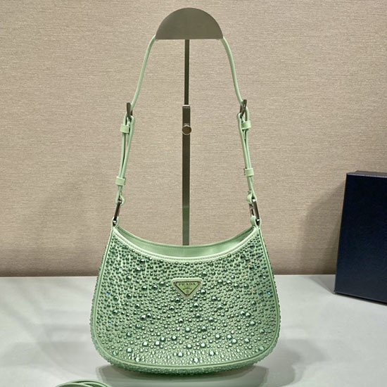 Sac Prada Cleo En Satin Avec Cristaux Vert 1bc169