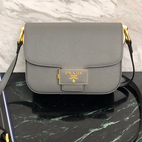 Sac Prada Emblème En Cuir Saffiano Gris 1bd217