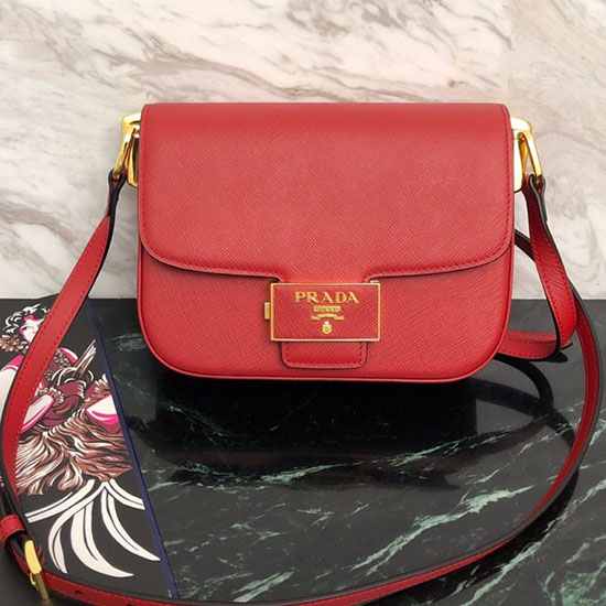 Sac Prada Emblème En Cuir Saffiano Rouge 1bd217