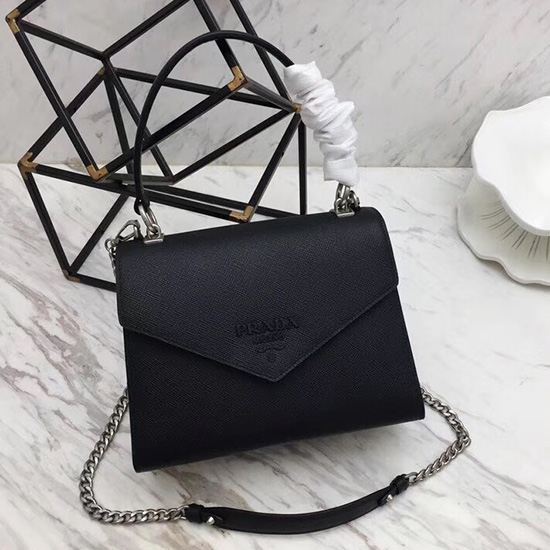 Sac Prada Monochrome En Cuir Saffiano Noir 1ba126