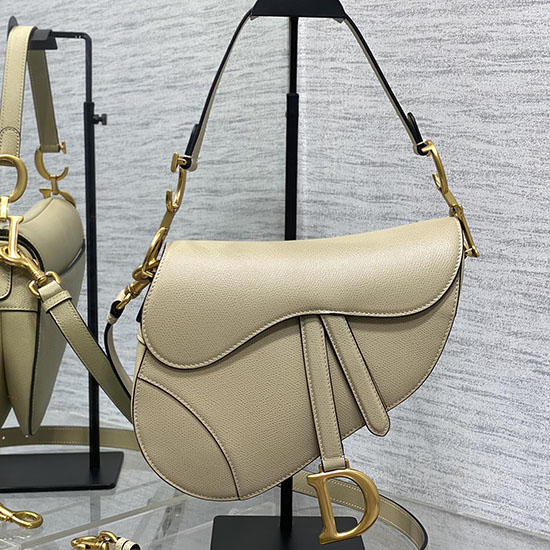 Sac Sellier Dior En Cuir De Veau Grainé Avec Bandoulière Beige M0455