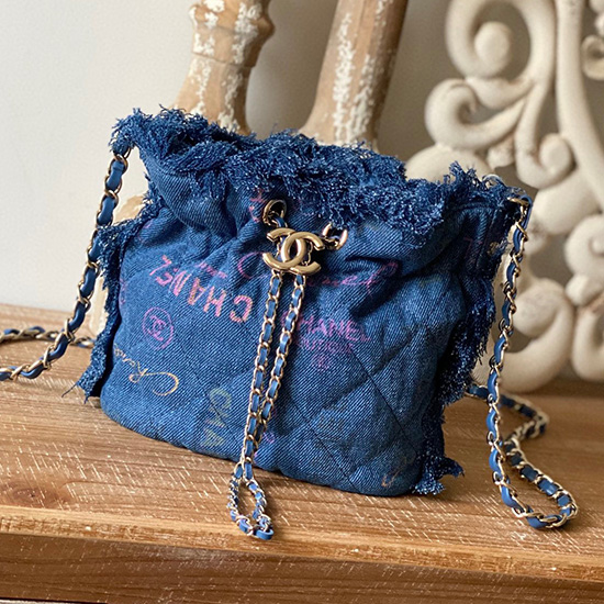 Sac à Cordon En Jean Chanel Bleu As2603