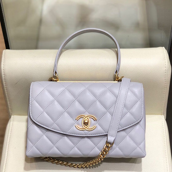 Sac à Rabat En Cuir Dagneau Chanel Avec Poignée Supérieure Bleu Clair A10014