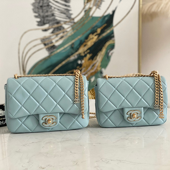 Sac à Rabat En Cuir Dagneau Chanel Bleu As3114